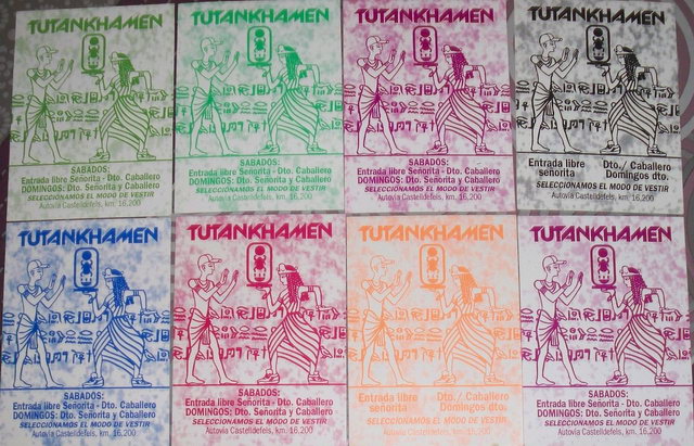 8 flyers de la discoteca Tutankhamen de Gav Mar